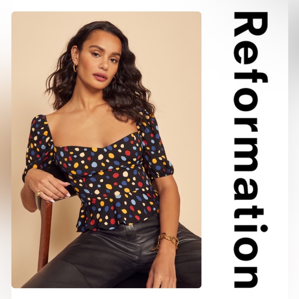 Reformation Aimee Women's Polka Dot Top - Black Multi